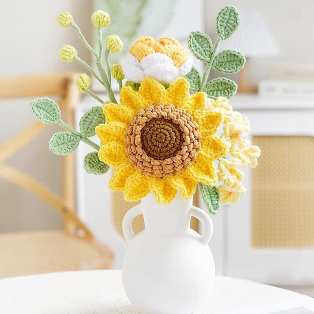 New Handmade Crocheted Yarn Bouquet High-end Potted Sunflower Potted Simulation Flower Ornament Gift
