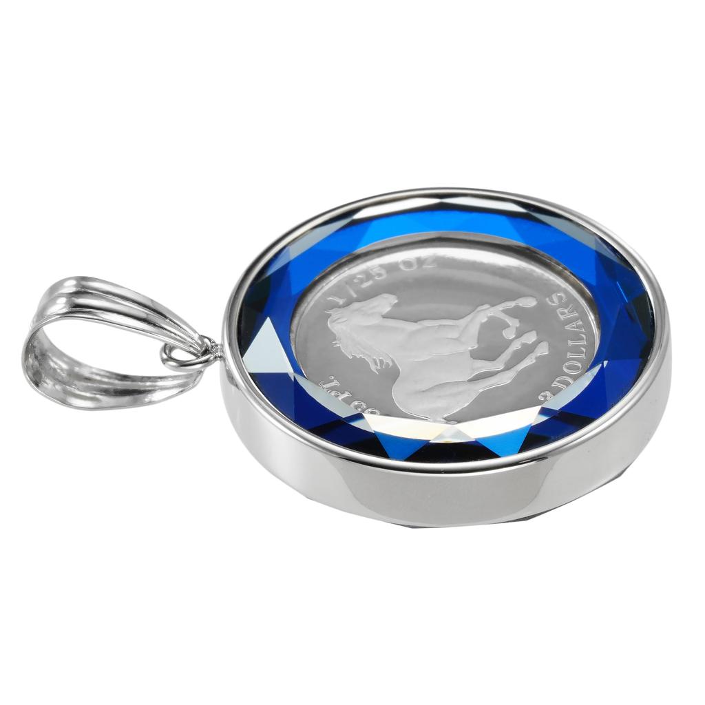 Pt999 Pure Platinum Mynt Anheng Tuvalu Horse Pt900 Ramme Cut Glass Blå Gravert [SPERANZA] 1/25oz