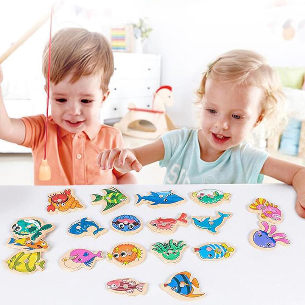 45Pcswooden Children'S Fishing Toys, Early Education Teaching Aids, Parent-Child Interactive Fishing Games