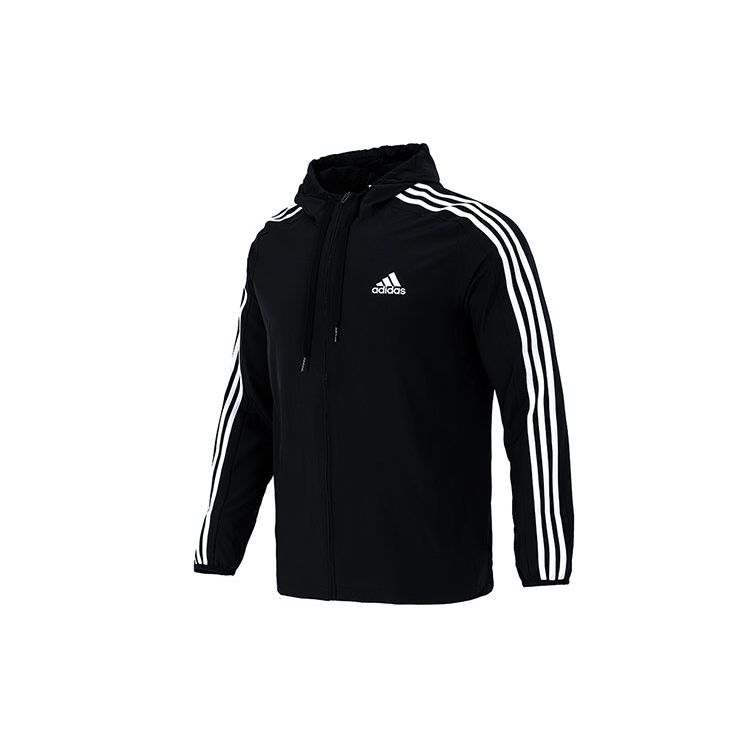 adidas Men s 3-Stripes Wb Hooded Windbreaker Jacket Black GV5256 XXL