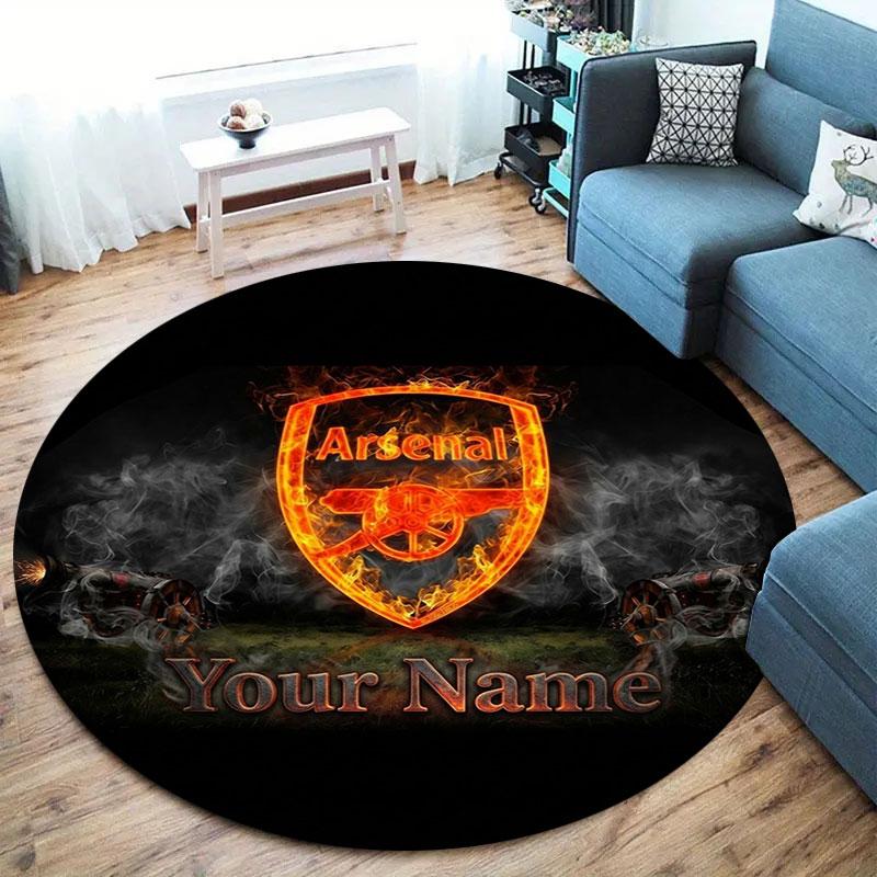 Arsenal F Custom Name Round Area Rug,Carpet Rug for Living Room Bedroom Sofa Playroom Decor,Non-slip Floor Mat