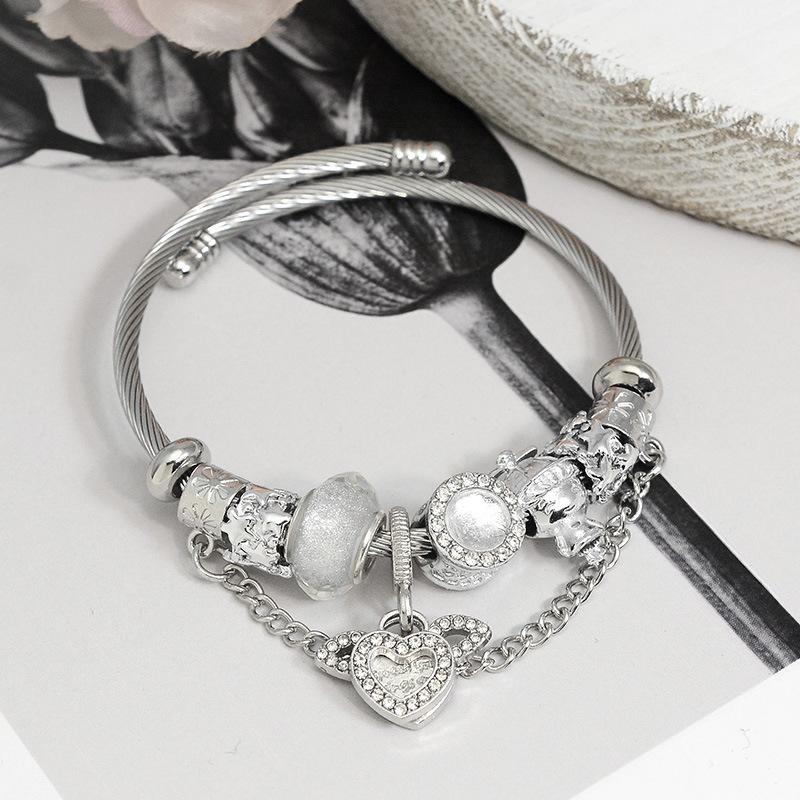 Adjustable Snake Chain Bracelet With Crystal Beads And Angel Wing Charm For Women Girls Fashion Jewelry