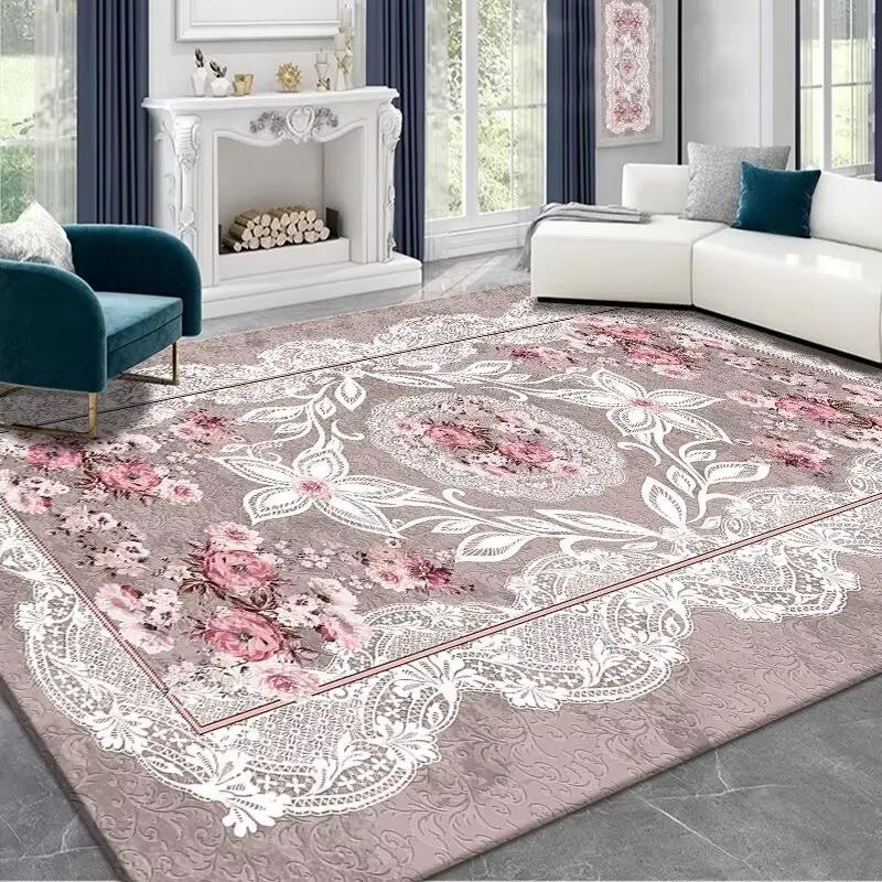 Vintage High-end Antiskid Living Room Carpet Pink Soft Home Decor Bedroom Dresser Rug Easy Cleaning Washroom Floor Mat Soft