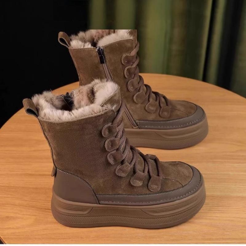 Fashion Outdoor Travel Boots Women Suede Mountaineering Boots Thick Fur Mid-Calf Snow Boots  Winter Platform Cotton Shoes