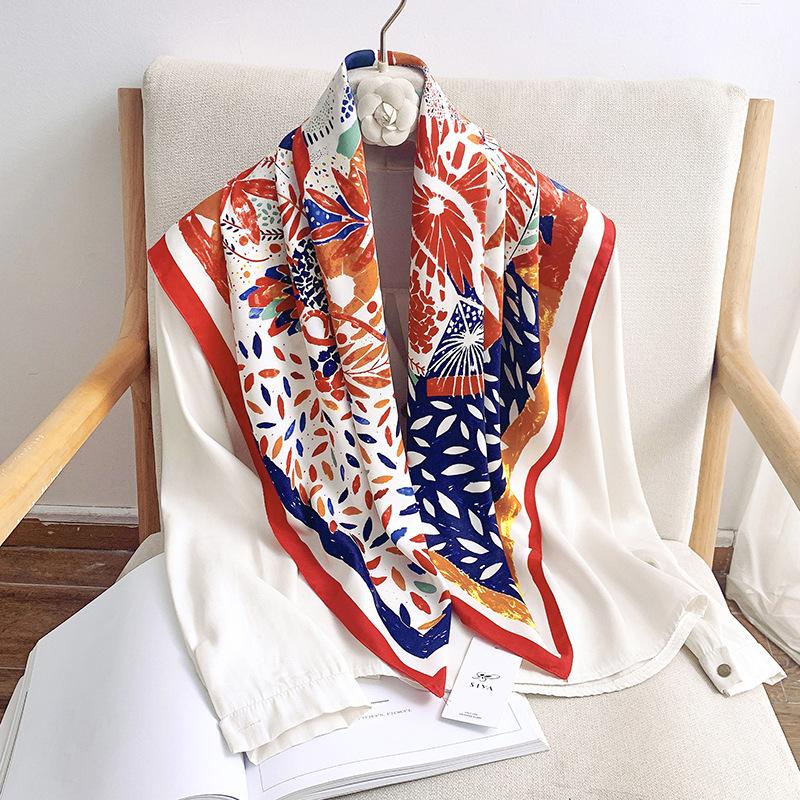 Summer new ink painter hand curling 91 square scarves in stock simulated silk twill temperament shawl manufacturer
