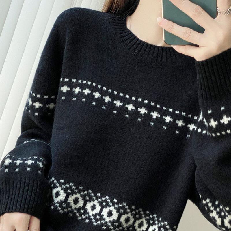 Top para Mujer Otoño Invierno Talla Grande Suelto Manga Larga Punto Cuello Redondo Suéteres Jersey Top