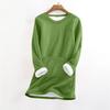 Women's Fashionable Solid Color Round Neck Long Sleeved Plush Warm Pullover Top