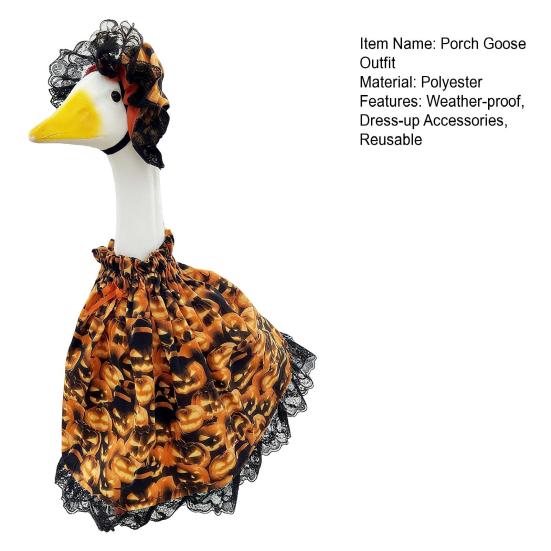 1 Set Halloween Porch Goose Outfits Outdoor Garden Lawn Yard Goose Statue Autumn Pumpkin Cloak Lace Hat Holiday Party Dress-up Clothing