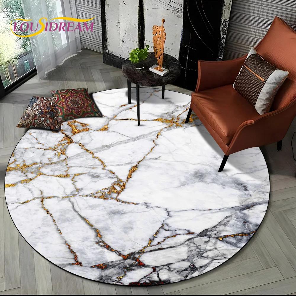 3D Colour Luxurious Marble Green Blue Gold Round Carpet Rug for Living Room Bedroom Child Chair Decor,Pet Area Rug Non slip Mat