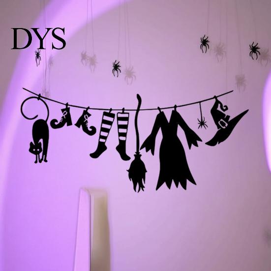 Bedroom Wall Sticker Halloween Hanging Ornaments, Acrylic Witch Hat Cloak Socks Shoes Broom Black Festive Room Decor Cat Party Decor, Decorative