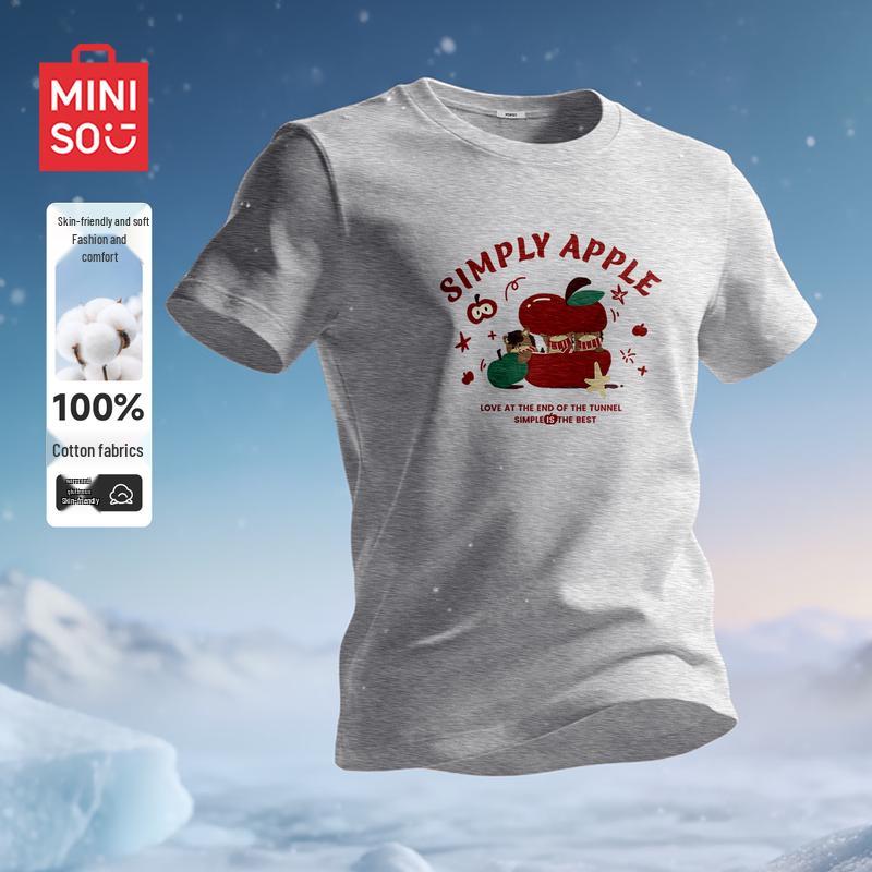 

MINISO Men s Loose Fit Pure Cotton Round Neck T-Shirt M