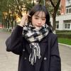 Plaid Scarf Women's Winter Korean Version Versatile ins Navy Blue Retro Tassel Premium Sense Warm Student Scarf Tide