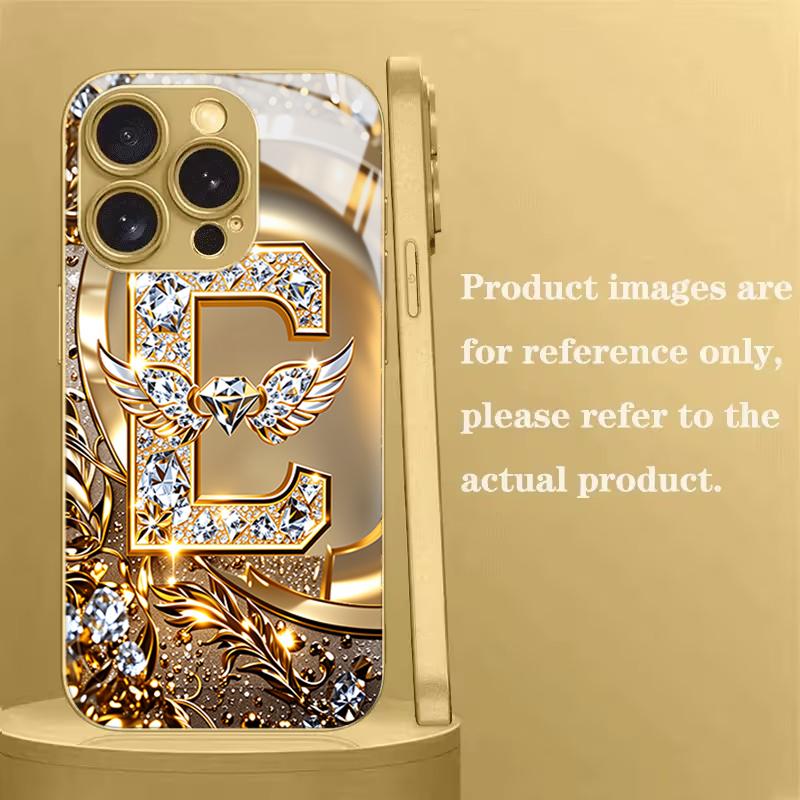 Чехол из закаленного стекла с крылом, кристаллом, буквой E для Samsung Galaxy S26 Ultra S25 S24 Plus S24 S23 FE S25 Ultra Защитный чехол