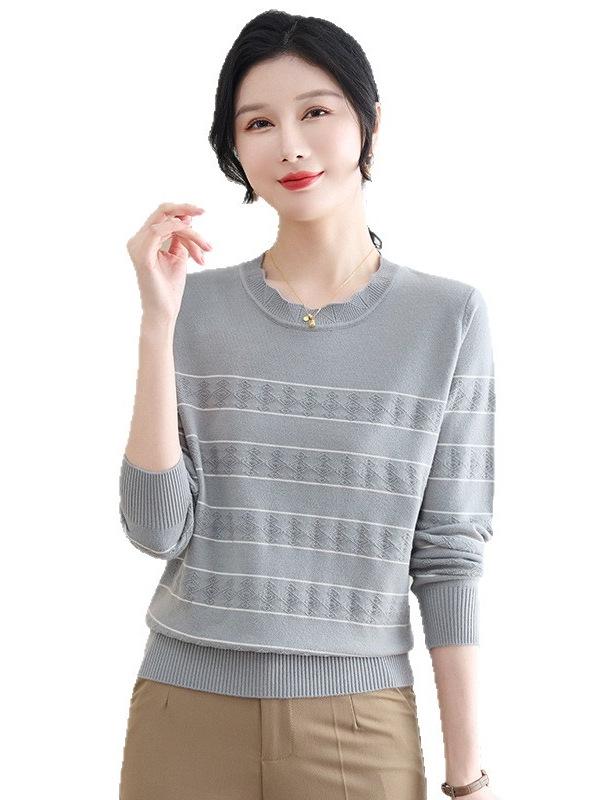 Spring 2026 Knit Top Set: Long Sleeve Loose Fit for Middle-aged & Elderly Women