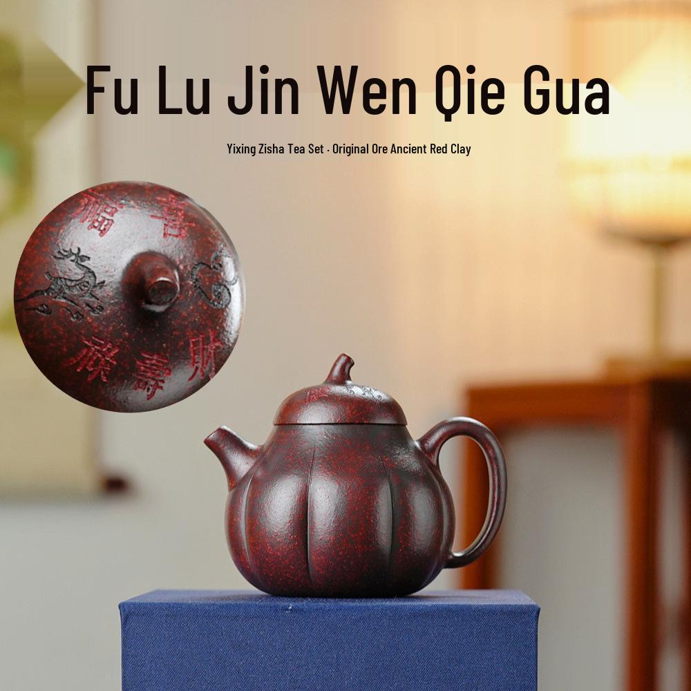 Handmade Fu Lu Eggplant Gourd Yixing Zisha Pottery Tea Set for Chinese Tea Brewing