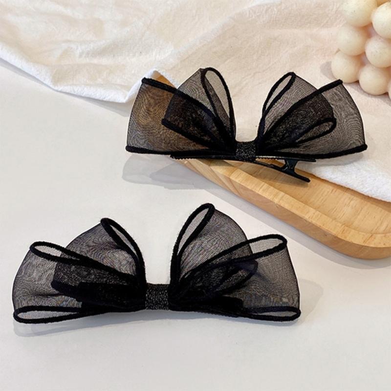 Stylish Hair Clip Black Mesh Bows Barrettes for Styling All Hair Types Lightweight Comfort Fashion Accessory