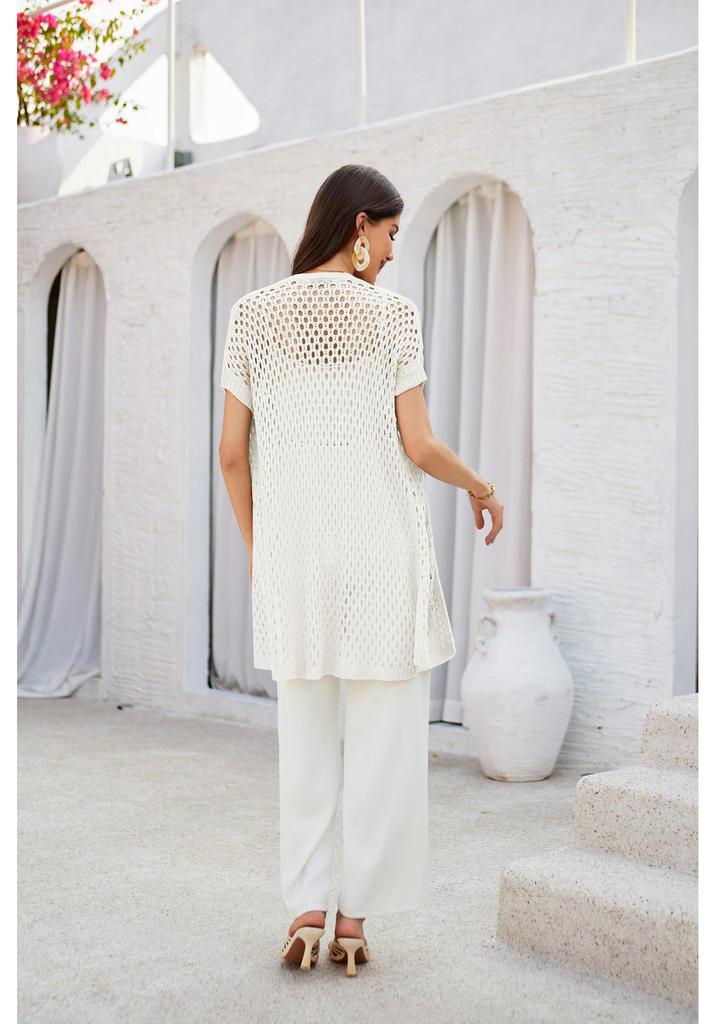 2024 European Mesh Crochet Short Sleeve Long Cardigan Cover-up