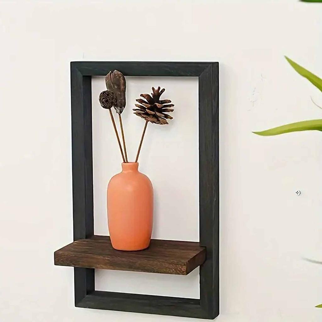 Wall,Mounted Wood Shelf, Photo Frame Display, Square Floating Shelf for Living Room, Bedroom & Home Decor