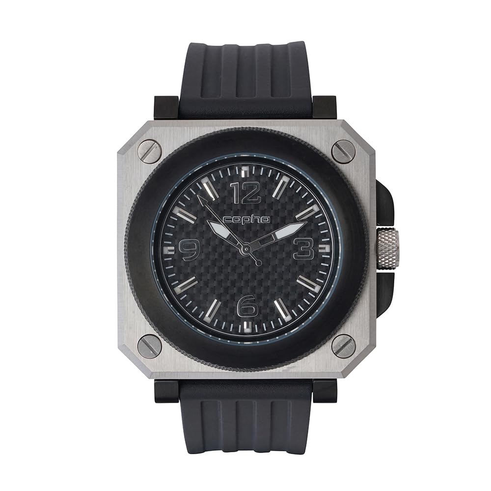 Мужские часы COPHA Replicant, Ограниченная серия, Квадратный аналоговый кварцевый механизм, Официально импортированы, Черный безель, Черный резиновый ремешок