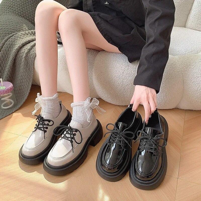 

Женские туфли-лодочки для отдыха, туфли-оксфорды на среднем каблуке со шнуровкой и круглым носком для женщин, однотонные кожаные туфли-лодочки на платформе, большие размеры