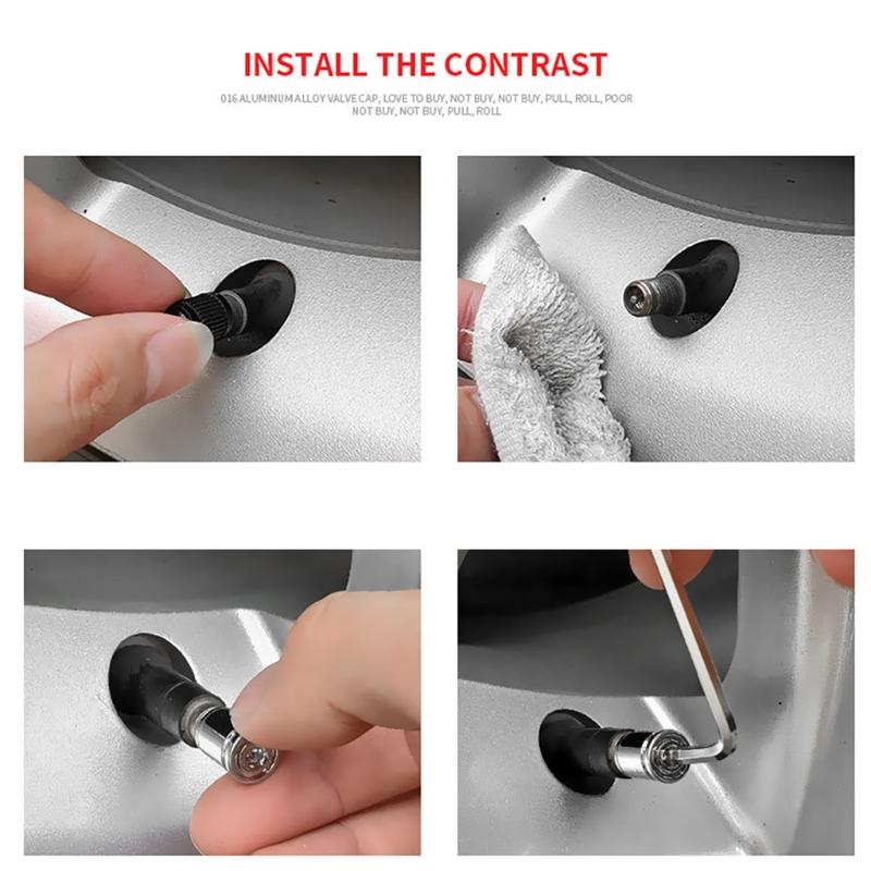 Zinc Alloy Valves Stem Caps Cover, 4Piece Set, with Airtights Rubber Seal Leak Proof for Wheels Motorbike Secure Parking