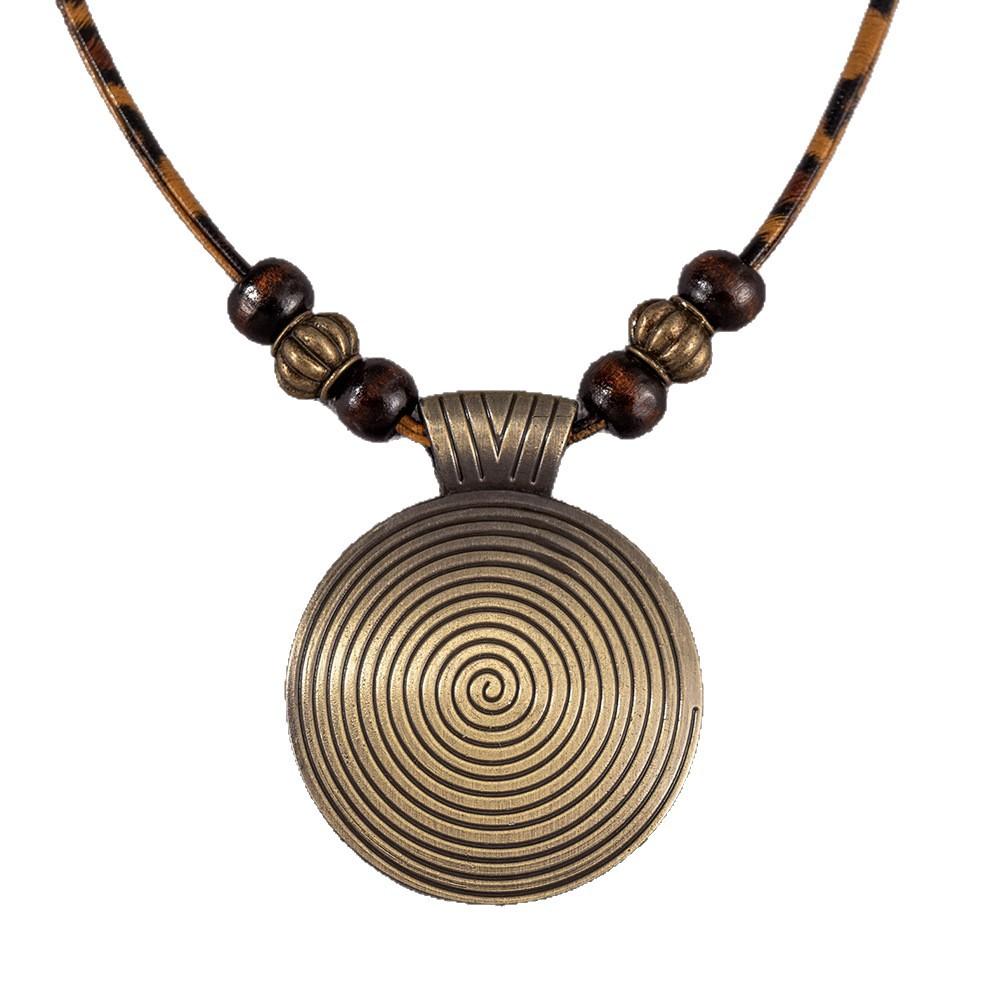 1pc Wooden Bead Threaded Geometric Alloy Chain Necklace Women Vintage Sweater Long Necklace