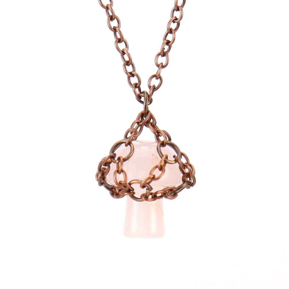 Handmade Retro Winding Crystal Tiger Stone Agate Small Mushroom Pendant Necklace Jewelry N698