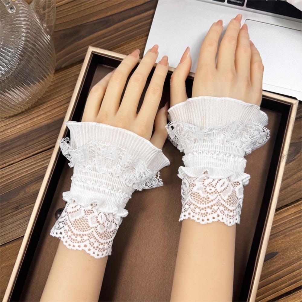 1Pair Elastic Detachable Sleeves Cuffs Sun Protection Dresses Sweater Decor Lace Cuffs Costume Accessory Sweet