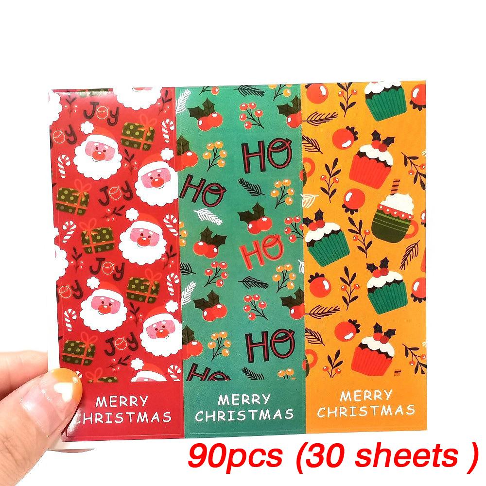 

90Pcs 3cm*9cm Merry Christmas Rectangle Santa Claus Gift Decorative Package Stickers Wrapping Gift Box Label Christmas Tags