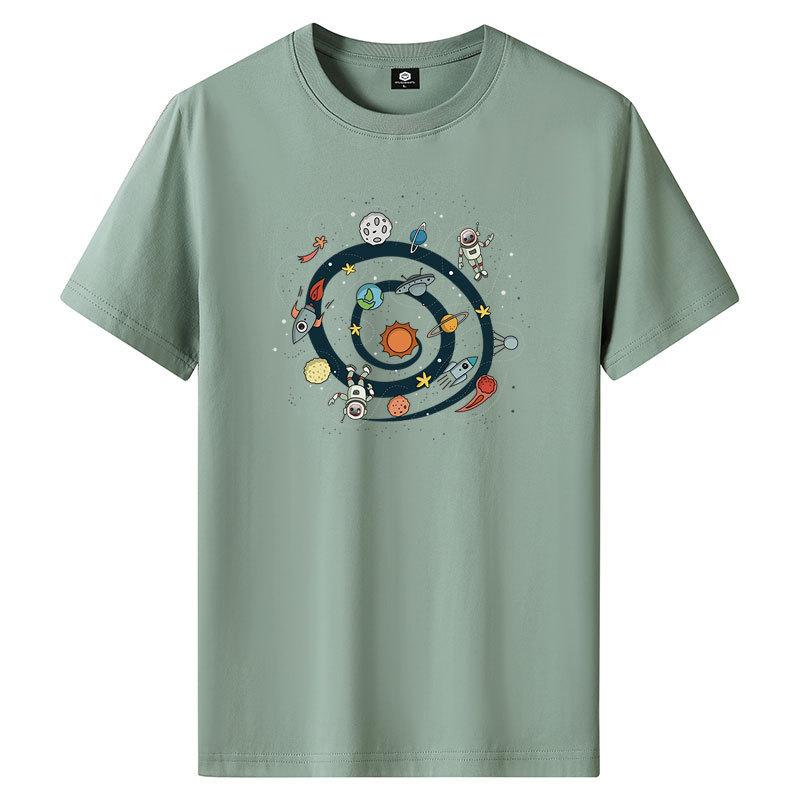 

Plus Size 100% Cotton Man T-Shirt Solar System Print Tee Boys Trendy Casual Streetwear XL світло-зелений колір