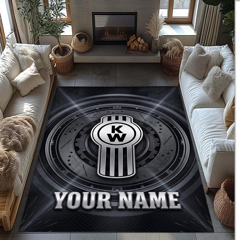Kenworth Crystal Velvet Rug, Custom Name Text Personalized Non‑Slip Floor Mat for Home Decor Gift