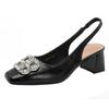 Fashion Bag Head Sandals Women's Summer 2025 New French One-word Strap High Heels Thick Heel Square Head Empty Shoes