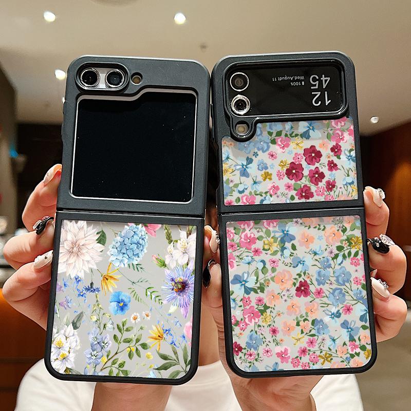 

Для Samsung Galaxy Z Flip6 Flip5 Flip4 Tpu Hybird акриловый жесткий цветочный узорчатый прозрачный металлический чехол-крышка Samsung Z Flip6
