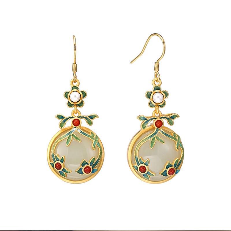 Elegant Classic Earrings Vintage Oriental Classical Painted Enamel Earrings Traditional Chinese Jewelry