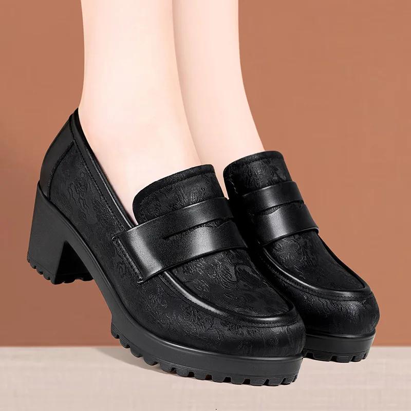 6cm Taglia Piccola 32-43 Stile Britannico Mocassini in Pelle Morbida Scarpe con Tacco Medio a Blocco 2026 Autunno Piattaforma per Ufficio Mamma