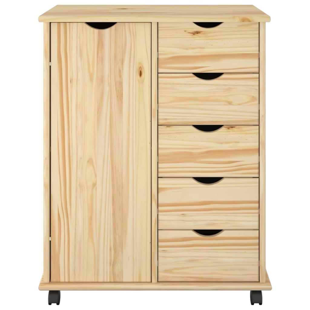 Mobile Cabinet with Wheels Brown 63.5 x 39 x 79 cm Solid Pine Wood