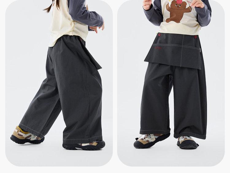 2026 Spring Girls' Fake Two-Piece Wide-Leg Cotton Pants by Dudu Home