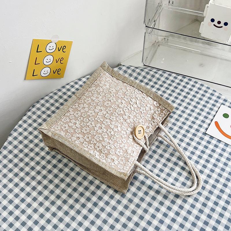 Net Red Floral Canvas Bag Tote Bag Female Style To Work with Rice Simple Out with Bento