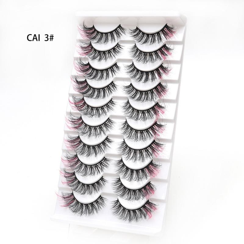 Manufacturer Wholesale 10 Pairs of Colored 3D False Eyelashes, European and American Multi-level Messy and Dense 3D Eyelashes, Cross-border Supply
