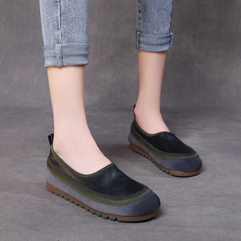 

Women s Flats Ballet Shoes Genuine Leather Slip On Loafers Footwear Mixed Colors Dressy Handmade Retro Shoes Women Flats 35 чёрный