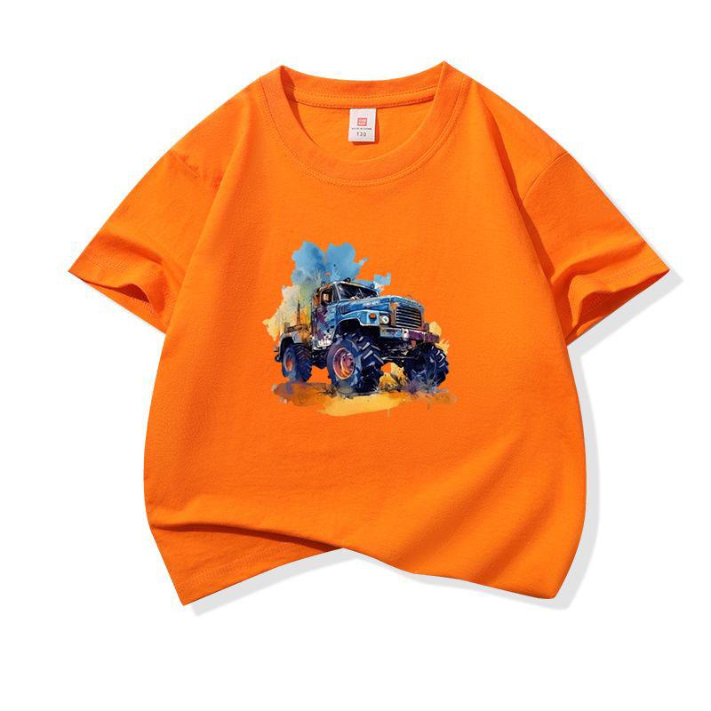 Kids Cotton T Shirt Cool Watercolor Offroad Car Print Crew Neck Short Sleeve Tee Casual Breathable Boys Girls Summer Tops