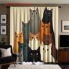 2D Flat, 2Pcs, 2D Flat Printing Curtains, Multicolored Cats Pattern. Home Decor Animal Themed Soft Colorful Rod Pocket Sheer Fab