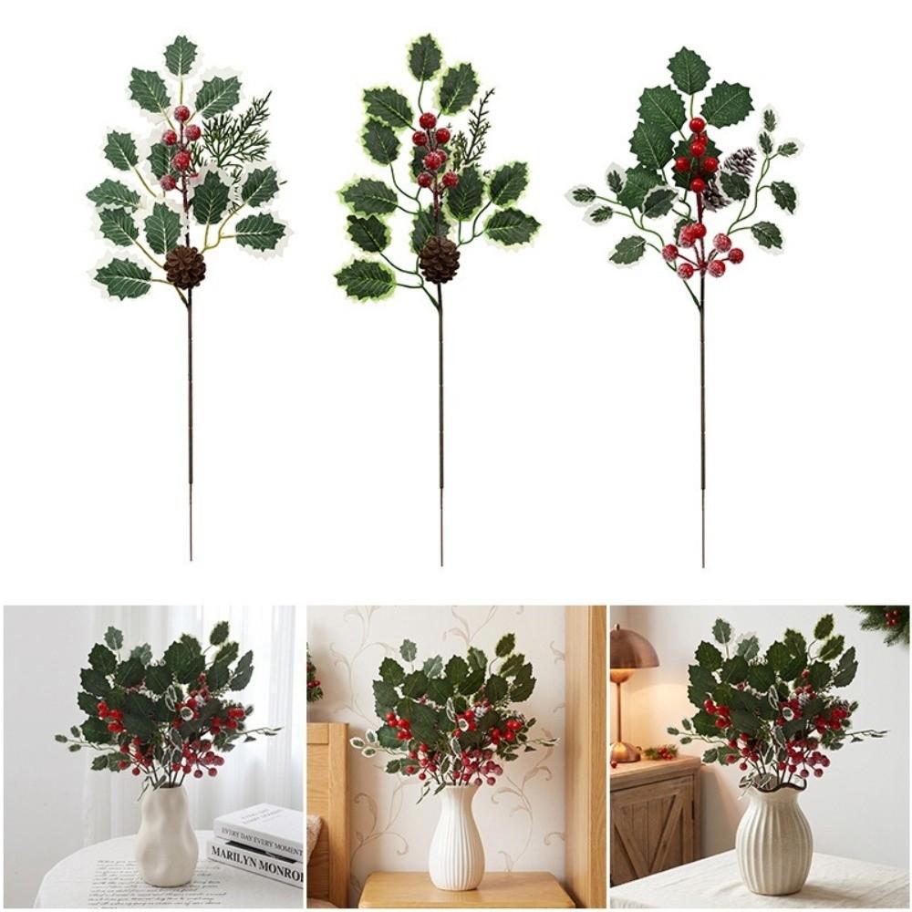 Artificial Floral Decor Christmas Pine Cone Fake Flowers DIY Home Xmas Gift Box Decor Red Christmas Berry Christmas Decorations