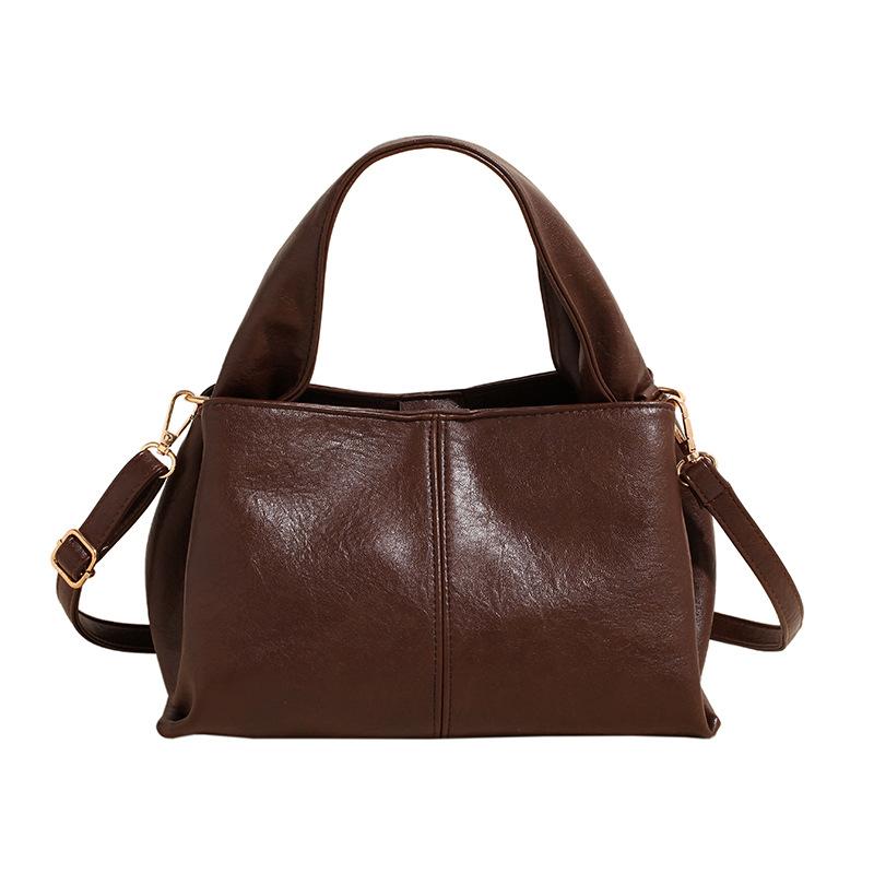 Enkel Retro PU Läder Handväska Höst Vinter Texturerad Mångsidig Dam Axelväska Populära Dam Crossbody Väskor