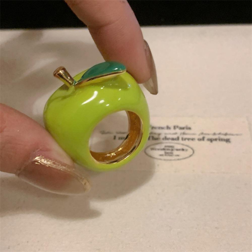 Strawberry Drip Oil Ring Cherry Fruit Enamel Ring Fashion Design Painting Ring  Women