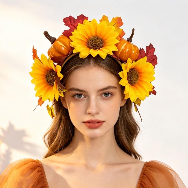 Autumn Flower Headband with Fabric Band Base, Easy Wear Hair Accessory for Harvest Gatherings, Photos, and Parties