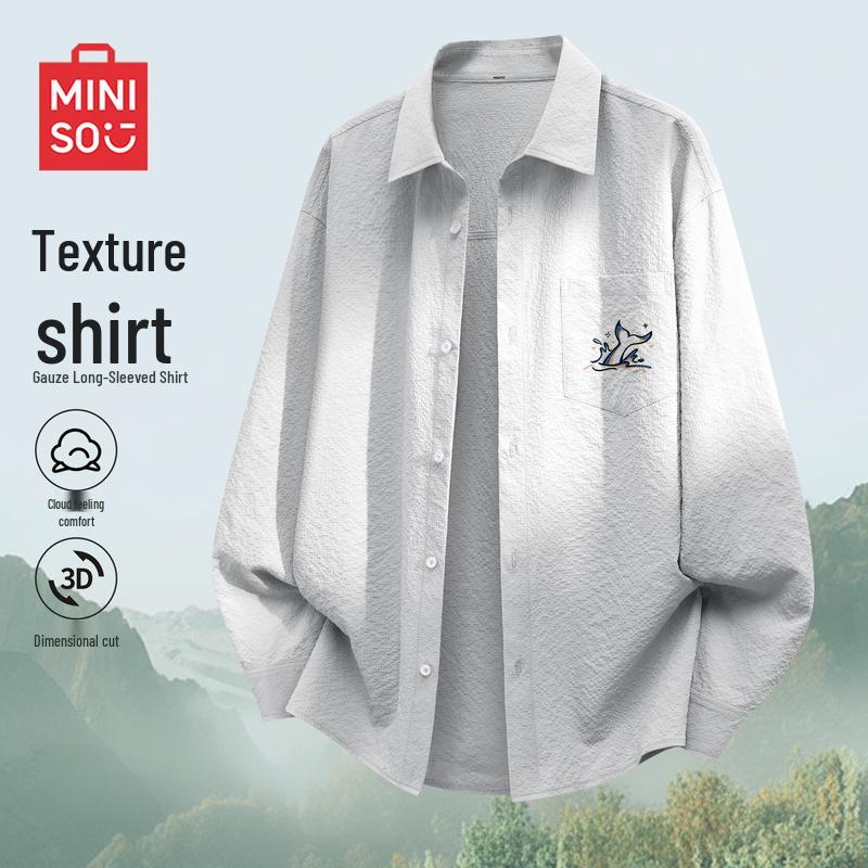 MINISO Men's Japanese Style Loose Fit Long Sleeve Casual Shirt