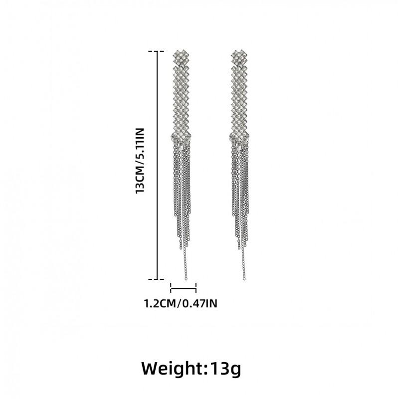 Elegant Long Tassel Earrings With Rhinestone Accents Gold Black Zinc Alloy Geometric Statement Jewelry Women Evening Party