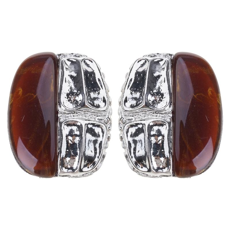 

Vintage Styles Brown Amber Resin Splices Earrings for Women Autumn And Winter Sturdy Alloy Jewelry Trend Casual Wear серебряный