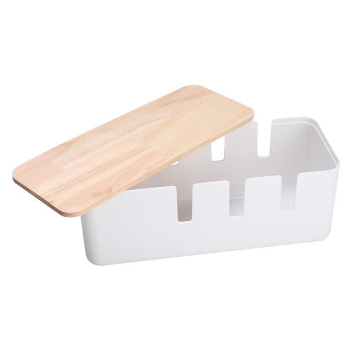 Boîte de rangement - OMABETA - Organisateur de câbles - Couvercle en bois - Ventilation efficace - Antidérapant